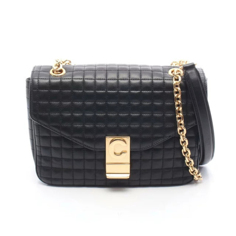 Celine C Shoulder Bag Leather Black